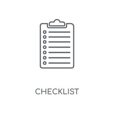 Denetim listesi doğrusal simgesi. Denetim listesi kavramı kontur sembolü tasarım. İnce grafik öğeleri illüstrasyon, beyaz bir arka plan, eps 10 anahat desen vektör.