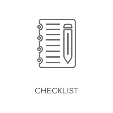 Denetim listesi doğrusal simgesi. Denetim listesi kavramı kontur sembolü tasarım. İnce grafik öğeleri illüstrasyon, beyaz bir arka plan, eps 10 anahat desen vektör.