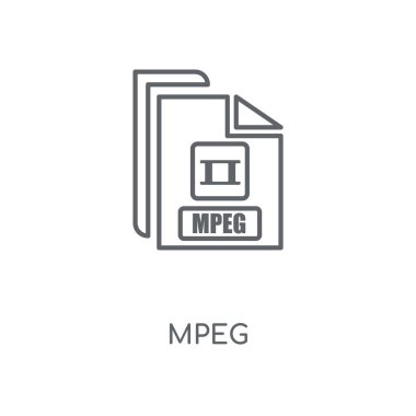MPEG doğrusal simgesi. MPEG kavramı kontur sembolü tasarım. İnce grafik öğeleri illüstrasyon, beyaz bir arka plan, eps 10 anahat desen vektör.