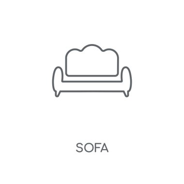 Kanepe doğrusal simgesi. Kanepe kavramı kontur sembolü tasarım. İnce grafik öğeleri illüstrasyon, beyaz bir arka plan, eps 10 anahat desen vektör.