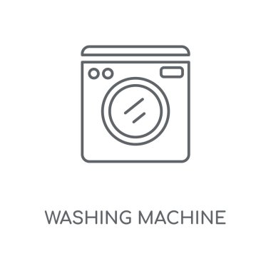 Çamaşır makinesi doğrusal simgesi. Çamaşır makinesi kavramı kontur sembolü tasarım. İnce grafik öğeleri illüstrasyon, beyaz bir arka plan, eps 10 anahat desen vektör.