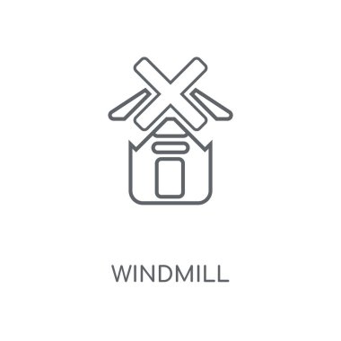 Yel değirmeni doğrusal simgesi. Yel değirmeni kavramı kontur sembolü tasarım. İnce grafik öğeleri illüstrasyon, beyaz bir arka plan, eps 10 anahat desen vektör.