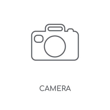 Kamera doğrusal simgesi. Kamera kavramı kontur sembol tasarımı. İnce grafik öğeleri illüstrasyon, beyaz bir arka plan, eps 10 anahat desen vektör.