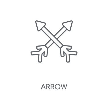 Ok doğrusal simgesi. Ok kavramı kontur sembolü tasarım. İnce grafik öğeleri illüstrasyon, beyaz bir arka plan, eps 10 anahat desen vektör.
