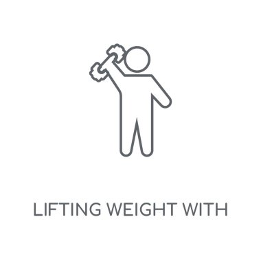 Sağ kol doğrusal simgesiyle halter. Sağ kol kavramı kontur sembol tasarımı ile halter. İnce grafik öğeleri illüstrasyon, beyaz bir arka plan, eps 10 anahat desen vektör.