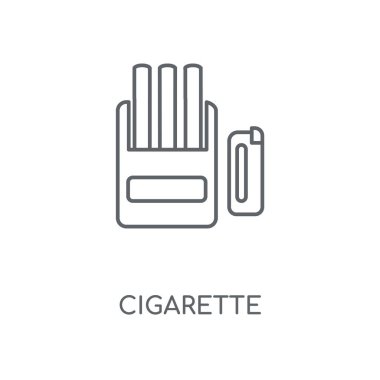 Sigara doğrusal simgesi. Sigara kavramı kontur sembolü tasarım. İnce grafik öğeleri illüstrasyon, beyaz bir arka plan, eps 10 anahat desen vektör.