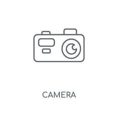 Kamera doğrusal simgesi. Kamera kavramı kontur sembol tasarımı. İnce grafik öğeleri illüstrasyon, beyaz bir arka plan, eps 10 anahat desen vektör.