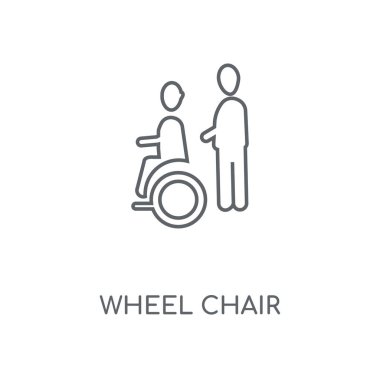 Tekerlekli sandalye doğrusal simgesi. Tekerlekli sandalye kavramı kontur sembolü tasarım. İnce grafik öğeleri illüstrasyon, beyaz bir arka plan, eps 10 anahat desen vektör.
