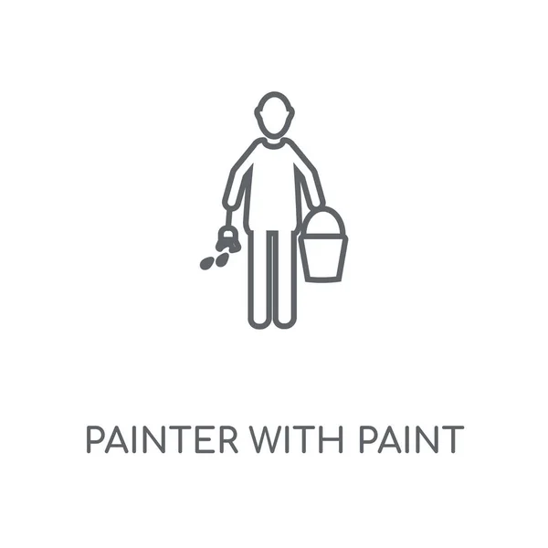 Pintor Con Paint Bucket Icono Lineal Pintor Con Diseño Símbolo — Vector de stock