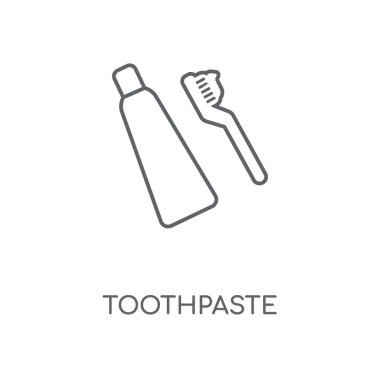 Diş macunu doğrusal simgesi. Diş macunu kavramı kontur sembolü tasarım. İnce grafik öğeleri illüstrasyon, beyaz bir arka plan, eps 10 anahat desen vektör.