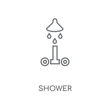 Duş doğrusal simgesi. Duş kavramı kontur sembolü tasarım. İnce grafik öğeleri illüstrasyon, beyaz bir arka plan, eps 10 anahat desen vektör.