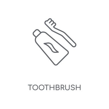 Diş fırçası doğrusal simgesi. Diş fırçası kavramı kontur sembolü tasarım. İnce grafik öğeleri illüstrasyon, beyaz bir arka plan, eps 10 anahat desen vektör.