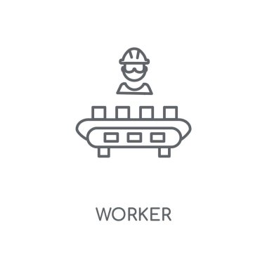 İşçi doğrusal simgesi. İşçi kavramı kontur sembolü tasarım. İnce grafik öğeleri illüstrasyon, beyaz bir arka plan, eps 10 anahat desen vektör.