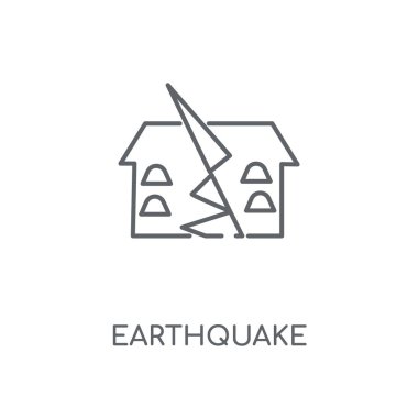 Deprem doğrusal simgesi. Deprem kavramı kontur sembolü tasarım. İnce grafik öğeleri illüstrasyon, beyaz bir arka plan, eps 10 anahat desen vektör.
