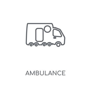 Ambulans doğrusal simgesi. Ambulans kavramı kontur sembolü tasarım. İnce grafik öğeleri illüstrasyon, beyaz bir arka plan, eps 10 anahat desen vektör.