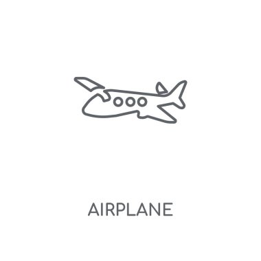 Uçak doğrusal simgesi. Uçak kavramı kontur sembolü tasarım. İnce grafik öğeleri illüstrasyon, beyaz bir arka plan, eps 10 anahat desen vektör.