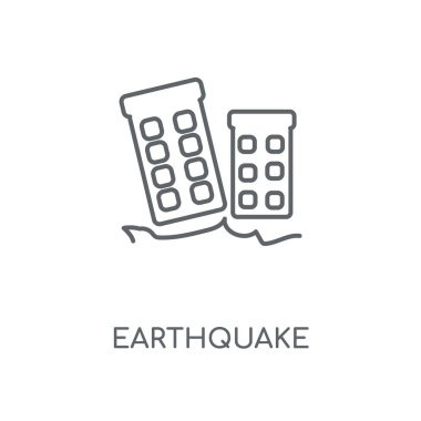 Deprem doğrusal simgesi. Deprem kavramı kontur sembolü tasarım. İnce grafik öğeleri illüstrasyon, beyaz bir arka plan, eps 10 anahat desen vektör.