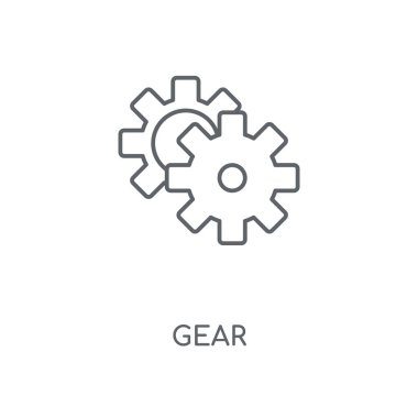 Dişli doğrusal simgesi. Dişli kavramı kontur sembolü tasarım. İnce grafik öğeleri illüstrasyon, beyaz bir arka plan, eps 10 anahat desen vektör.