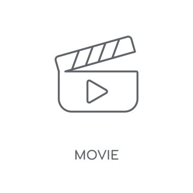 Film doğrusal simgesi. Film kavramı kontur sembolü tasarım. İnce grafik öğeleri illüstrasyon, beyaz bir arka plan, eps 10 anahat desen vektör.