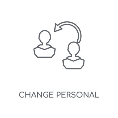 Kişisel doğrusal simge değiştir. Kişisel kavramı kontur sembolü tasarımını değiştirin. İnce grafik öğeleri illüstrasyon, beyaz bir arka plan, eps 10 anahat desen vektör.