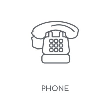 Telefon doğrusal simgesi. Telefon kavramı kontur sembolü çizmek. İnce grafik öğeleri illüstrasyon, beyaz bir arka plan, eps 10 anahat desen vektör.