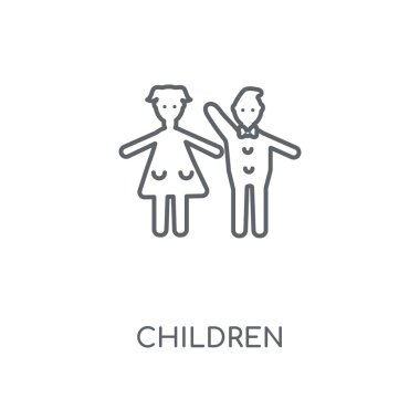 Çocuk doğrusal simgesi. Çocuk kavramı kontur sembolü tasarım. İnce grafik öğeleri illüstrasyon, beyaz bir arka plan, eps 10 anahat desen vektör.