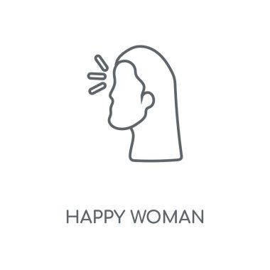 Mutlu kadın doğrusal simgesi. Mutlu kadın kavramı kontur sembolü tasarım. İnce grafik öğeleri illüstrasyon, beyaz bir arka plan, eps 10 anahat desen vektör.