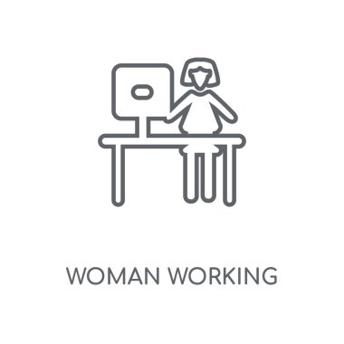 Kadın çalışma doğrusal simgesi. Kavramı kontur sembolü tasarım çalışan kadın. İnce grafik öğeleri illüstrasyon, beyaz bir arka plan, eps 10 anahat desen vektör.