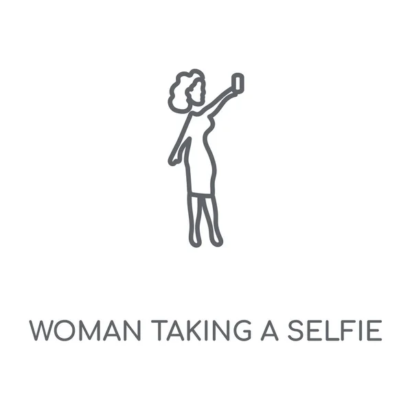 Selfie 線形アイコンを取って女性 Selfie コンセプトのストロークを取る女性シンボル デザイン 薄いグラフィック要素ベクトル イラスト 白い背景 Eps の概要パターン — ストックベクタ