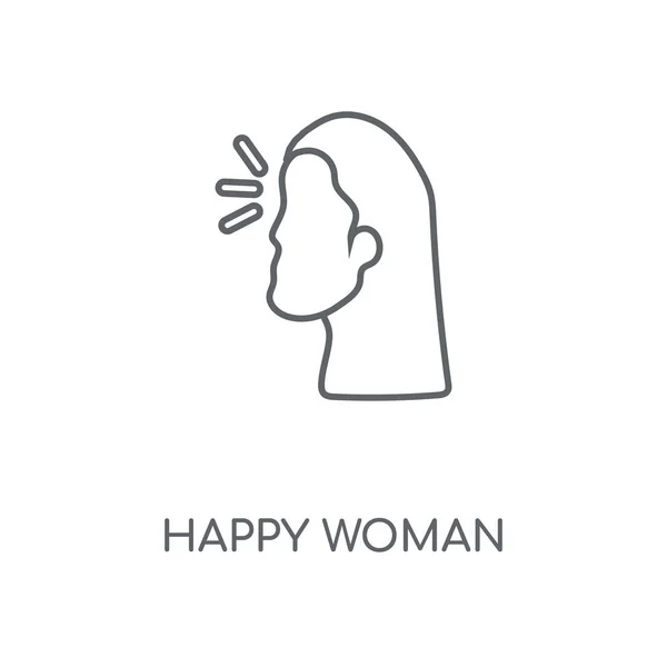 Ícone Linear Happy Woman Happy Woman Design Símbolo Traço Conceito — Vetor de Stock