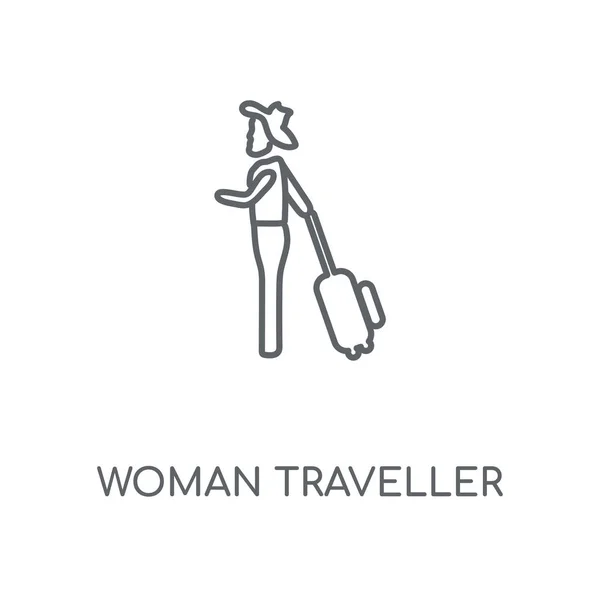 Woman Traveller Linear Icon Woman Traveller Concept Stroke Symbol Design — Stock Vector