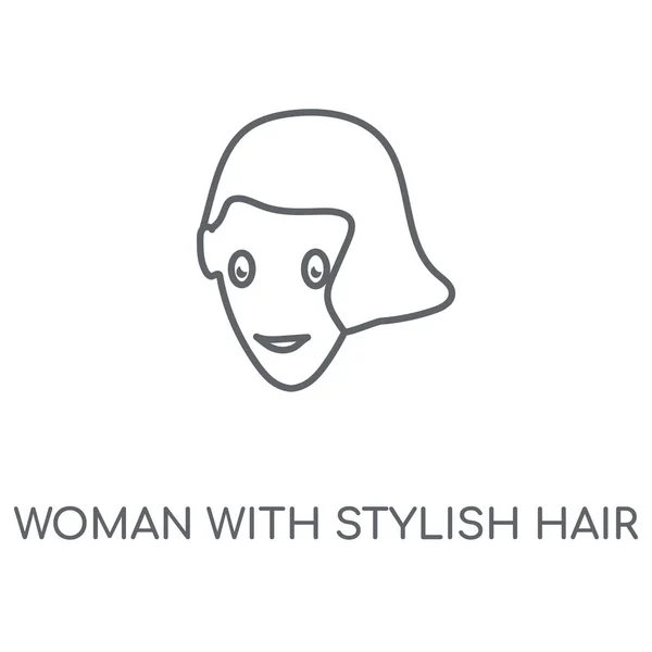 Woman Stylish Hair Linear Icon Woman Stylish Hair Concept Stroke — Stock Vector
