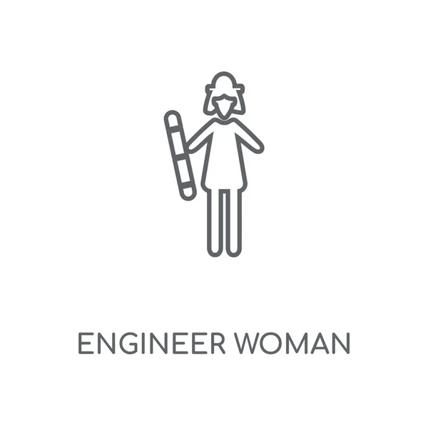 工程师妇女线性图标 工程师女性概念笔画符号设计 薄的图形元素向量例证 在白色背景上的轮廓样式 Eps — 图库矢量图片