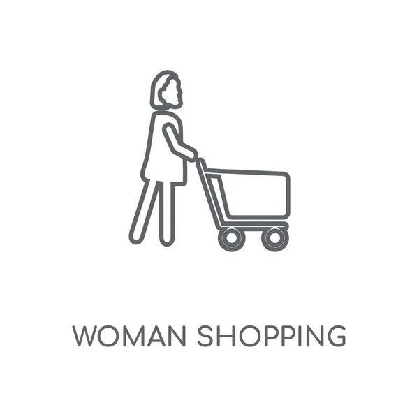 Frau Kauft Lineares Symbol Ein Frau Shopping Konzept Strich Symbol — Stockvektor