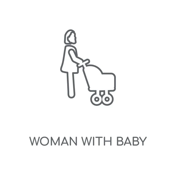 Woman Baby Stroller Linear Icon Woman Baby Stroller Concept Stroke — Stock Vector