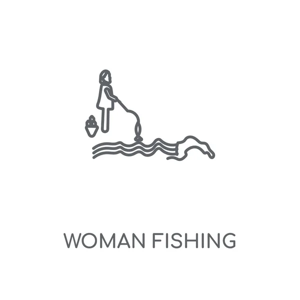 Mujer Pesca Icono Lineal Mujer Concepto Pesca Trazo Diseño Símbolo — Archivo Imágenes Vectoriales