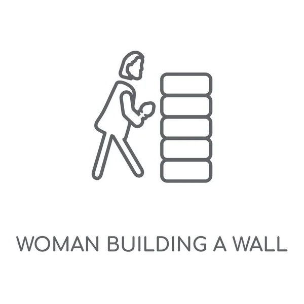 Mujer Construyendo Muro Icono Lineal Mujer Construyendo Diseño Símbolo Carrera — Vector de stock