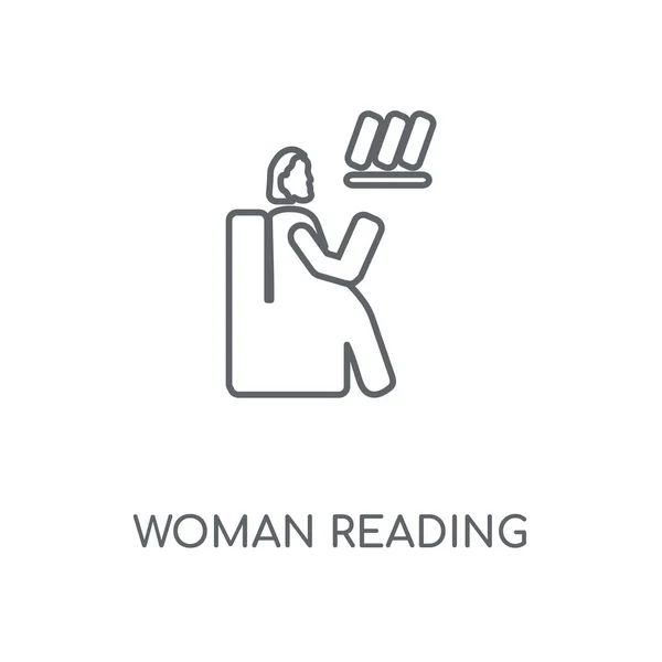 女性の読書線形アイコン 女性のストローク シンボル デザインのコンセプトを読書します 薄いグラフィック要素ベクトル イラスト 白い背景 Eps の概要パターン — ストックベクタ