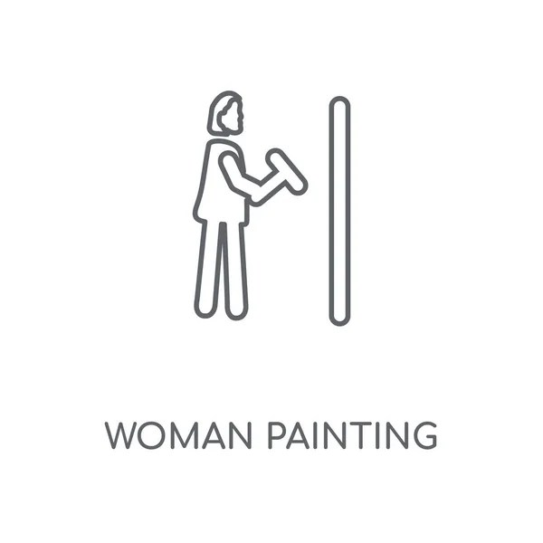 Mujer Pintura Icono Lineal Mujer Pintura Concepto Carrera Símbolo Diseño — Vector de stock