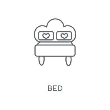 Yatak doğrusal simgesi. Yatak kavramı kontur sembol tasarımı. İnce grafik öğeleri illüstrasyon, beyaz bir arka plan, eps 10 anahat desen vektör.