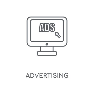 Reklam doğrusal simgesi. Reklam kavramı kontur sembol tasarımı. İnce grafik öğeleri illüstrasyon, beyaz bir arka plan, eps 10 anahat desen vektör.