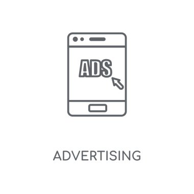 Reklam doğrusal simgesi. Reklam kavramı kontur sembol tasarımı. İnce grafik öğeleri illüstrasyon, beyaz bir arka plan, eps 10 anahat desen vektör.