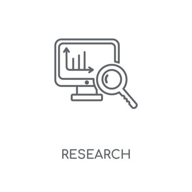 Araştırma doğrusal simgesi. Araştırma kavramı kontur sembolü tasarım. İnce grafik öğeleri illüstrasyon, beyaz bir arka plan, eps 10 anahat desen vektör.