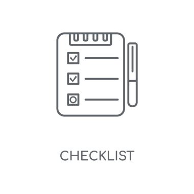 Denetim listesi doğrusal simgesi. Denetim listesi kavramı kontur sembolü tasarım. İnce grafik öğeleri illüstrasyon, beyaz bir arka plan, eps 10 anahat desen vektör.