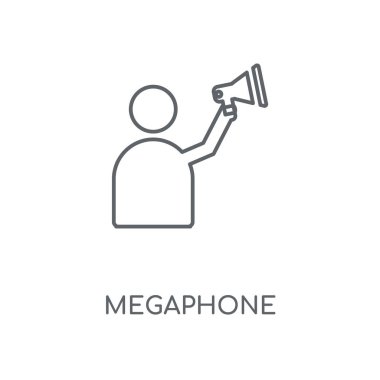 Megafon doğrusal simgesi. Megafon kavramı kontur sembolü tasarım. İnce grafik öğeleri illüstrasyon, beyaz bir arka plan, eps 10 anahat desen vektör.