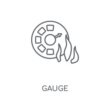 Doğrusal ölçer simgesi. Kavramı kontur sembolü tasarım ölçmek. İnce grafik öğeleri illüstrasyon, beyaz bir arka plan, eps 10 anahat desen vektör.