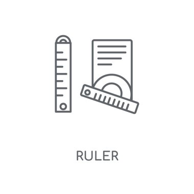 Cetvel doğrusal simgesi. Cetvel kavramı kontur sembolü tasarım. İnce grafik öğeleri illüstrasyon, beyaz bir arka plan, eps 10 anahat desen vektör.
