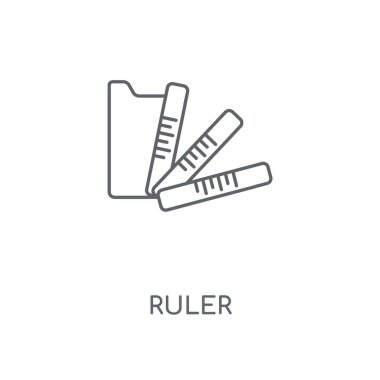 Cetvel doğrusal simgesi. Cetvel kavramı kontur sembolü tasarım. İnce grafik öğeleri illüstrasyon, beyaz bir arka plan, eps 10 anahat desen vektör.
