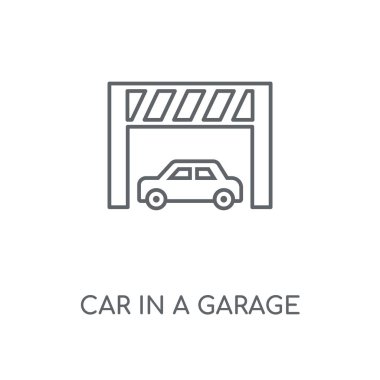 Araba garaj doğrusal simgesi. Araba garaj kavramı kontur sembol tasarımı. İnce grafik öğeleri illüstrasyon, beyaz bir arka plan, eps 10 anahat desen vektör.