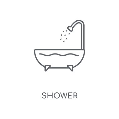 Duş doğrusal simgesi. Duş kavramı kontur sembolü tasarım. İnce grafik öğeleri illüstrasyon, beyaz bir arka plan, eps 10 anahat desen vektör.